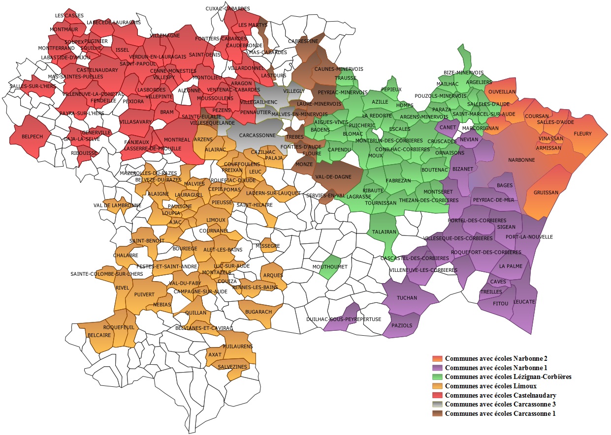 Carte des circonscriptions de l'Aude