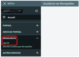 Connexion à Safire une fois connecté à l’ENT : Cliquer sur Ressources dans la colonne de gauche, puis sur Safire