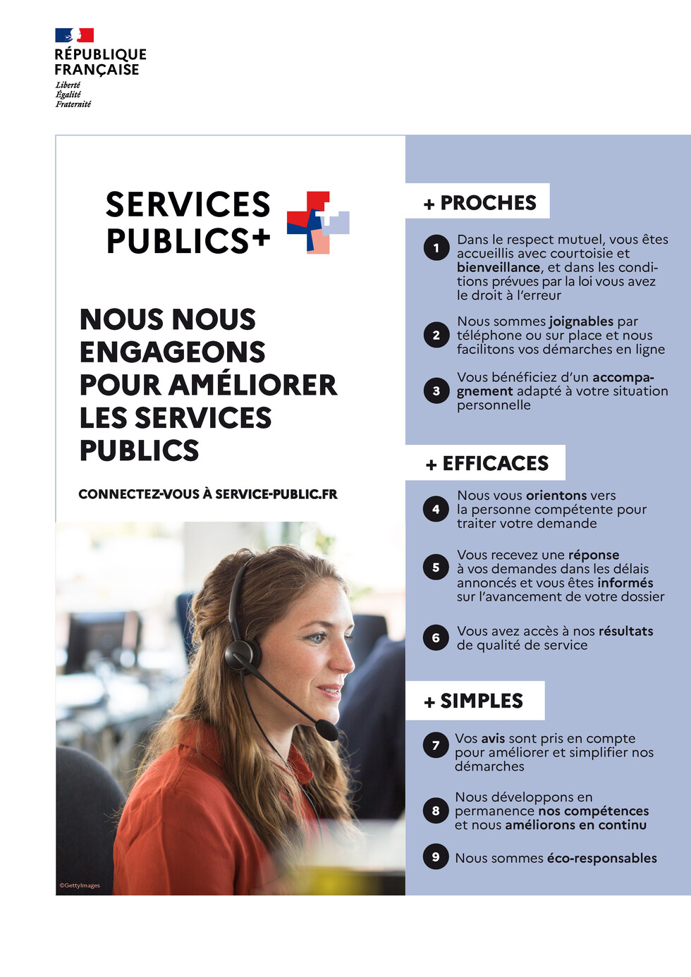 Infographie listant les engagement de service public +