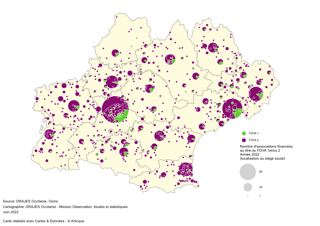 Localisation des associations subventionnées dans le cadre de la campagne annuelle du FDVA (1 et 2) 2022