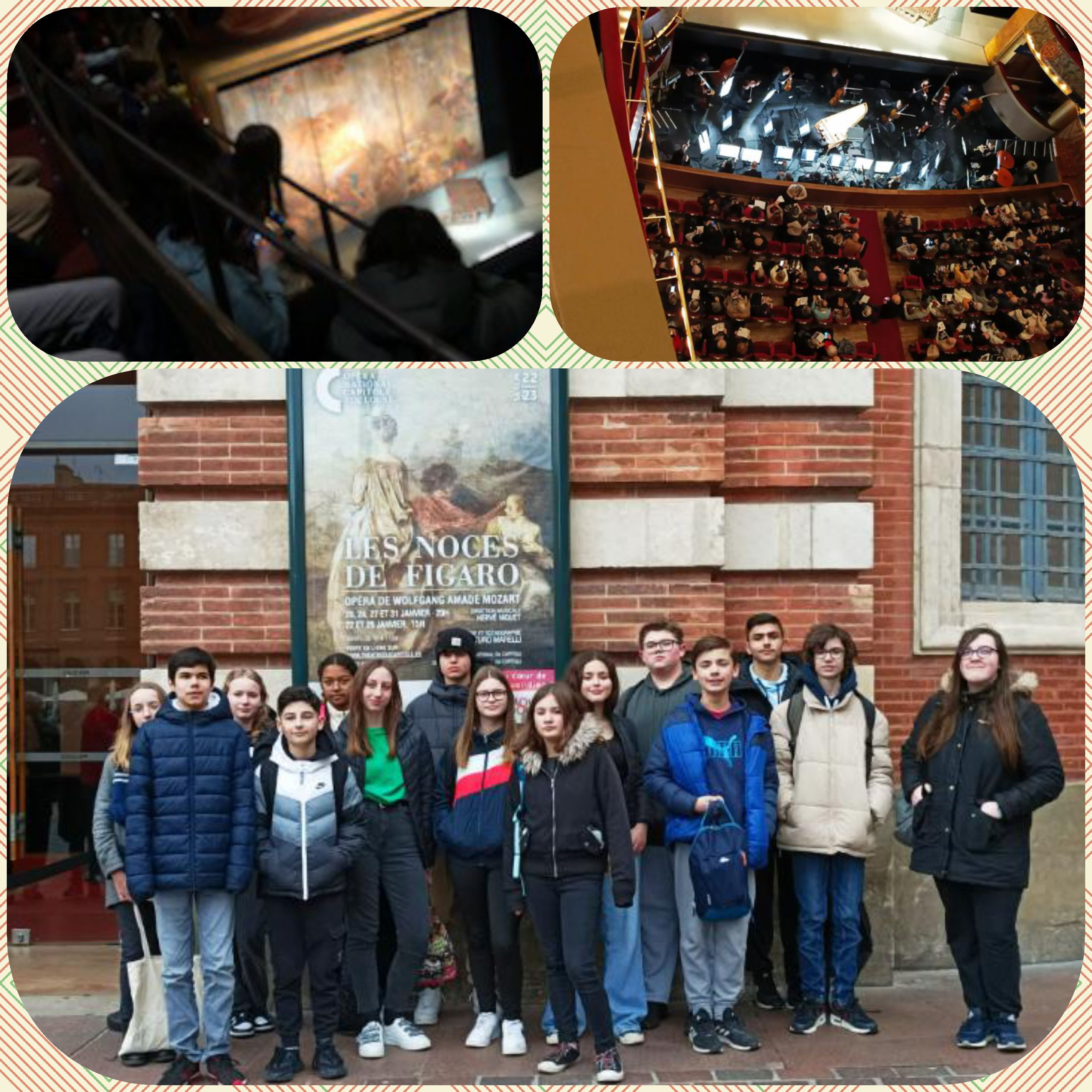 Photo de groupe des élèves de 4ème du collège de Bram devant l'opéra de Toulouse