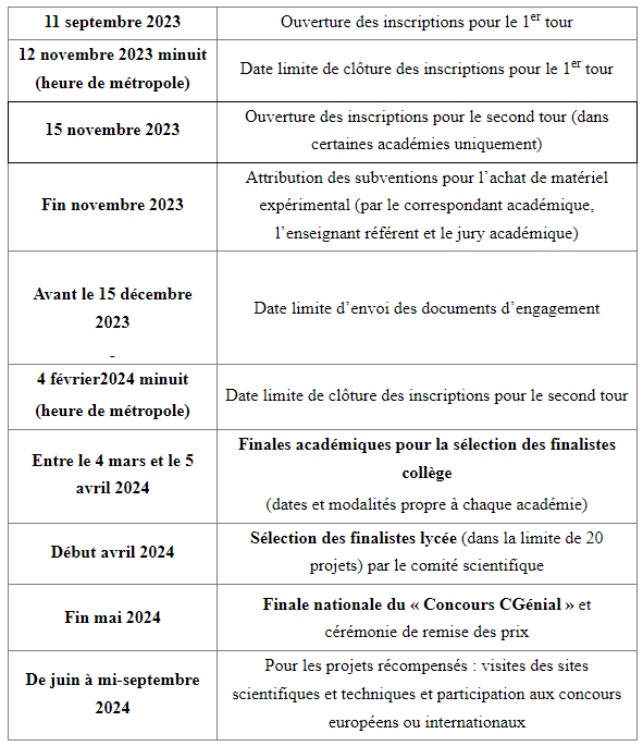 Calendrier concours