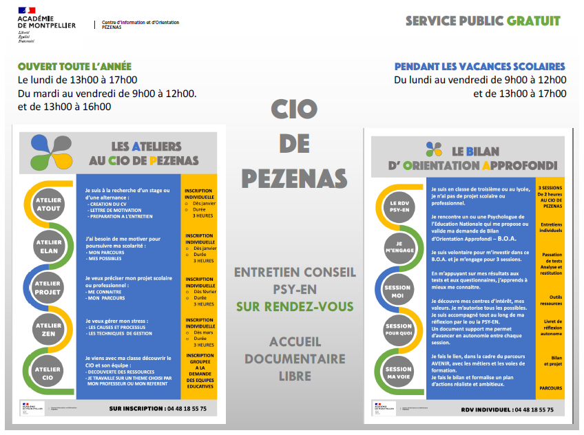 LES ATELIERS ORIENTATION DU CIO DE PEZENAS