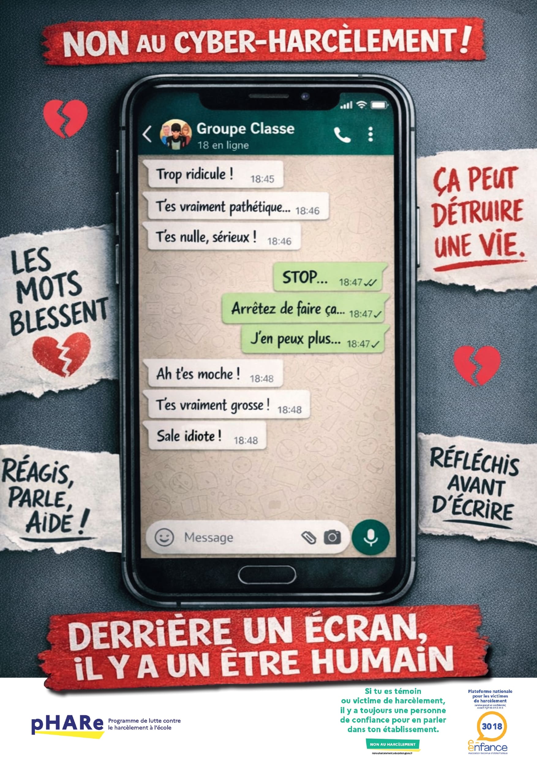 Non au cyberharcèlement ! Derrière un écran il y a un être humain.