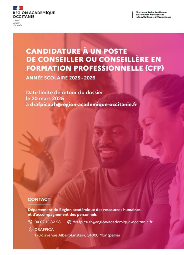 Dossier de candidature à un poste de conseiller en formation professionnelle 2025